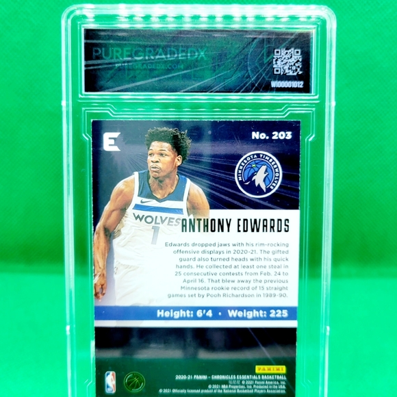 Anthony Edwards 2020-21 Panini Chronicles SP Essentials Green Foil RC #203 PGX 9 - Picture 6 of 7